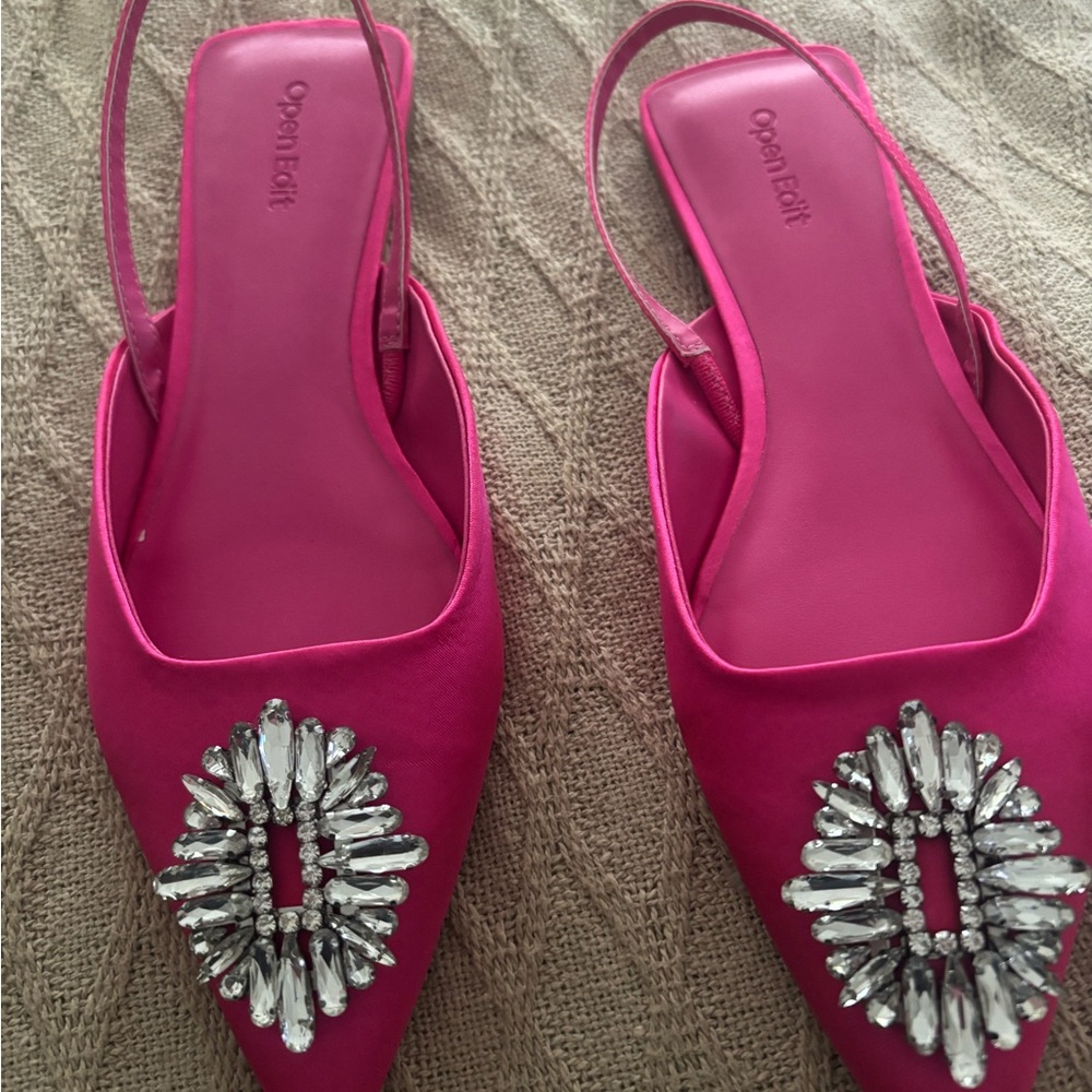 Open Edit Fuchsia Embellished Women's Flats